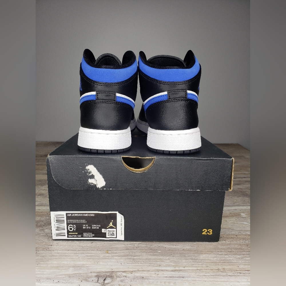 Nike Air Jordan 1 NEW  Mid Black White Royal Blue - Picture 7 of 9